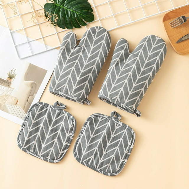 Yhsdtq,Unbeatable Value,Heat-Resistant Oven Gloves, Plaid Cotton Linen Insulation, Thickened Protective, Soft Baking Cookware, Kitchen Home Use, Safe Handling, Dishwasher Safe | 100%Polyester, Gray