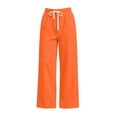 thumbnail image 7 of ZHYou No Boundarie Pants for Women Waffle Knit Drawstring High Waist Wide Leg Baggy Fit Casual Trousers with Pockets,Orange,Size S, 7 of 7