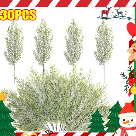 30 Pcs Artificial Plants Christmas Snow Frosted Pine Branches- 13.5" Snowy Artificial Pine Needles Branches Twigs- Greenery Ceder Sprigs Pine Picks Stems for Christmas Wreath Home Garden Decoration