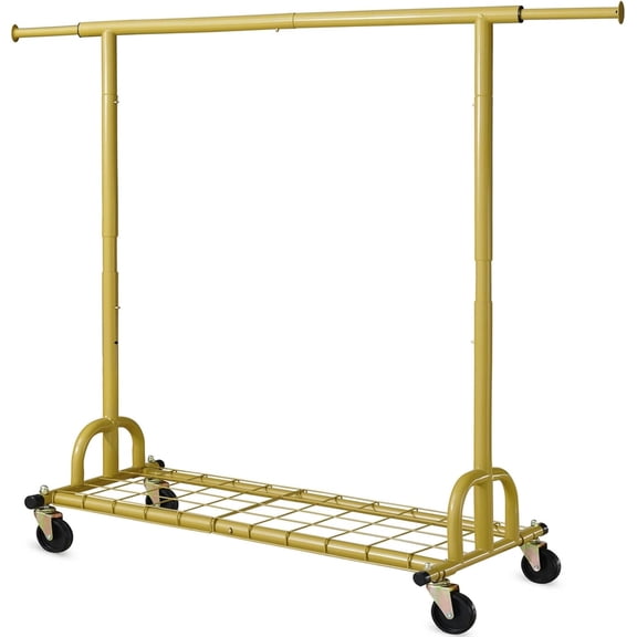 Clothes Rack Heavy Duty Clothing Rack Gold Load 525 LBS, Collapsible Garment Rack for Hanging Clothes Commercial Coat Rack with Wheels Portable Closet for Bedroom, Living Room, Laundry, Balcony