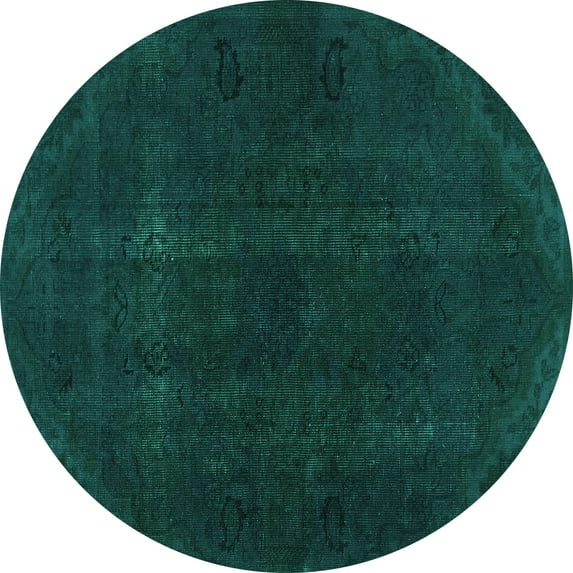 Ahgly Company Machine Washable Indoor Round Persian Turquoise Blue Bohemian Area Rugs, 5' Round