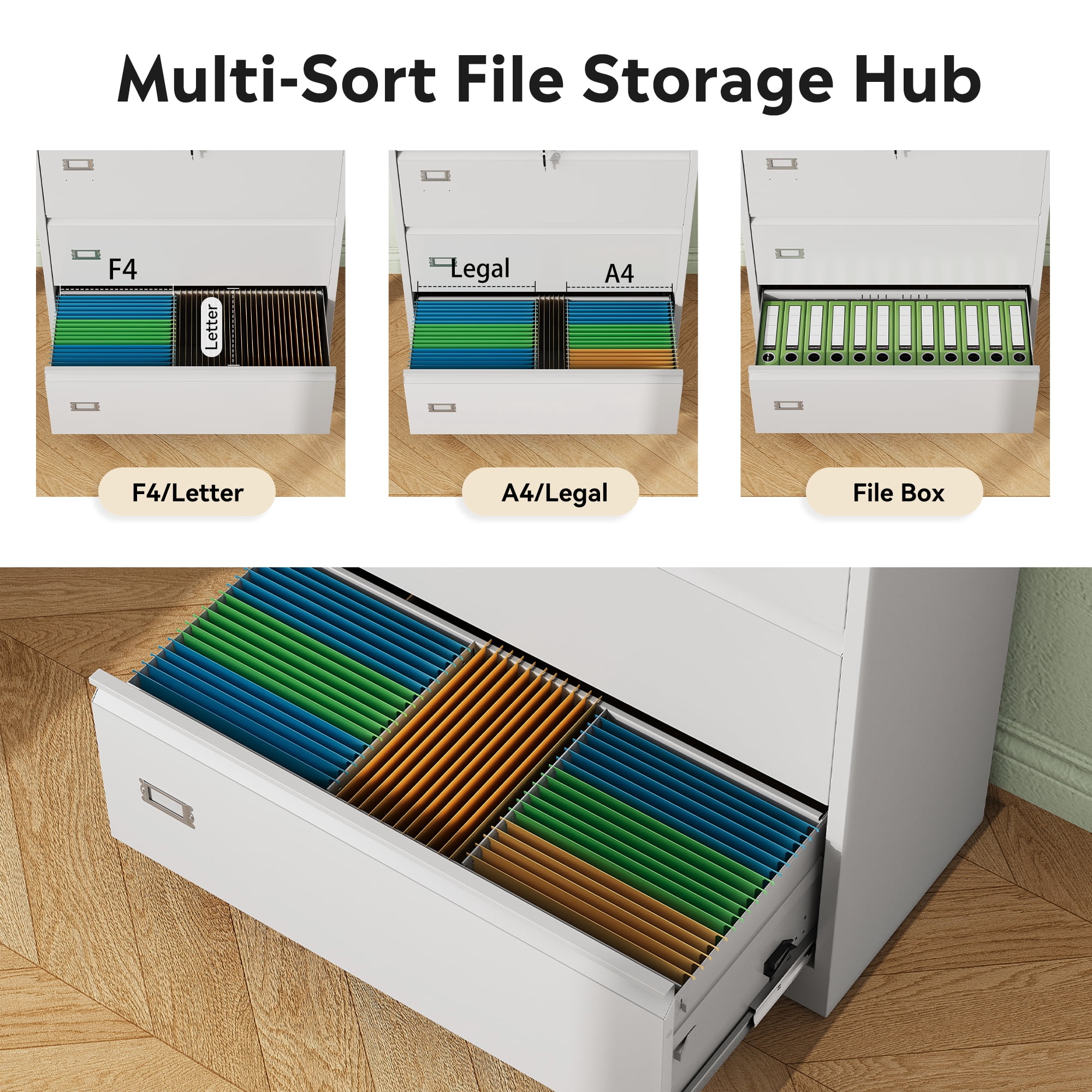 GALAXHERO Lateral File Cabinet with 3 Drawer, Metal Lockable Storage Cabinet for Home Office, Hanging Files Letter/Legal/F4/A4 Size, White