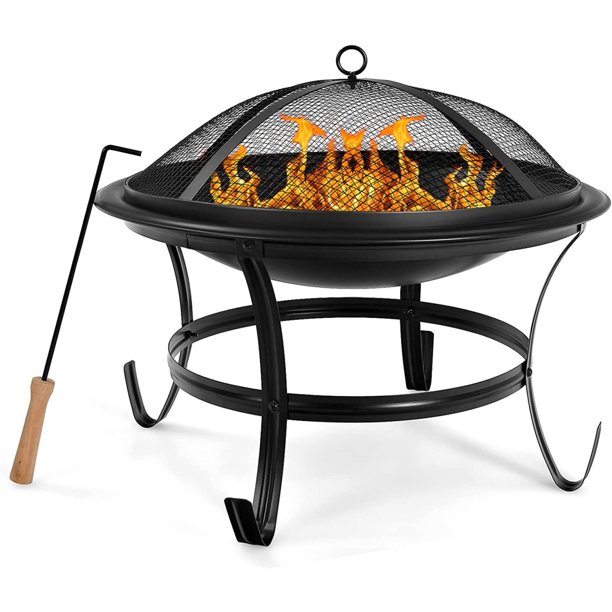 Giantex 22" Outdoor Firebowl, Portable Firepit Bowl with BBQ Grill Mesh