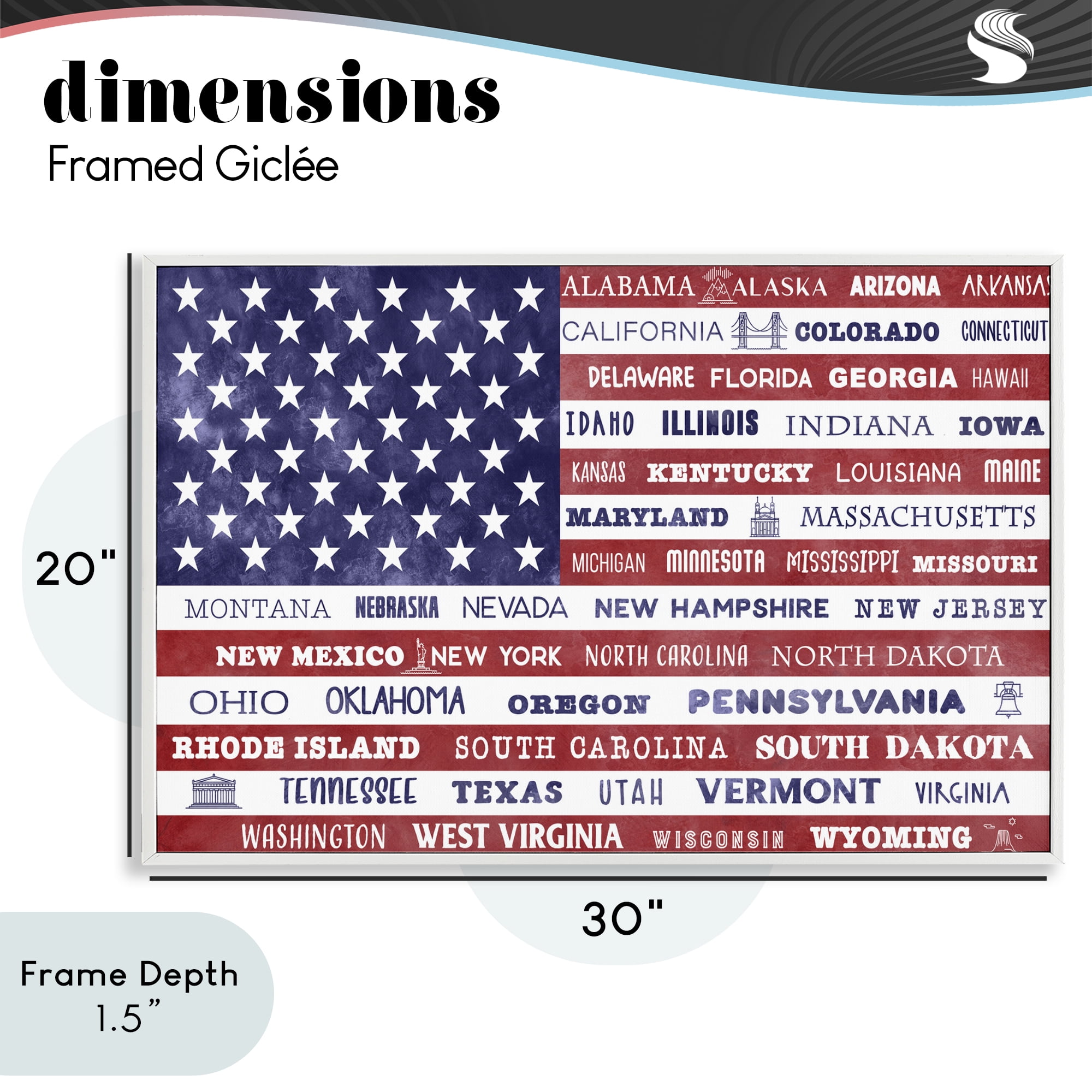Stupell Industries States Of America Flag White Framed Giclee Art, design by Daniela Santiago