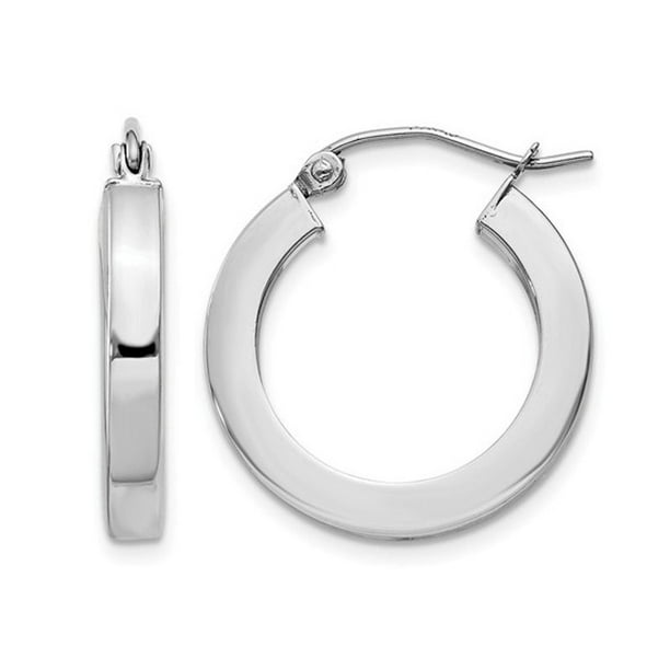 Boucles d'Oreilles en Or Blanc 14 Carats Petit Tube Carré 3/4 Po (3,00 mm)