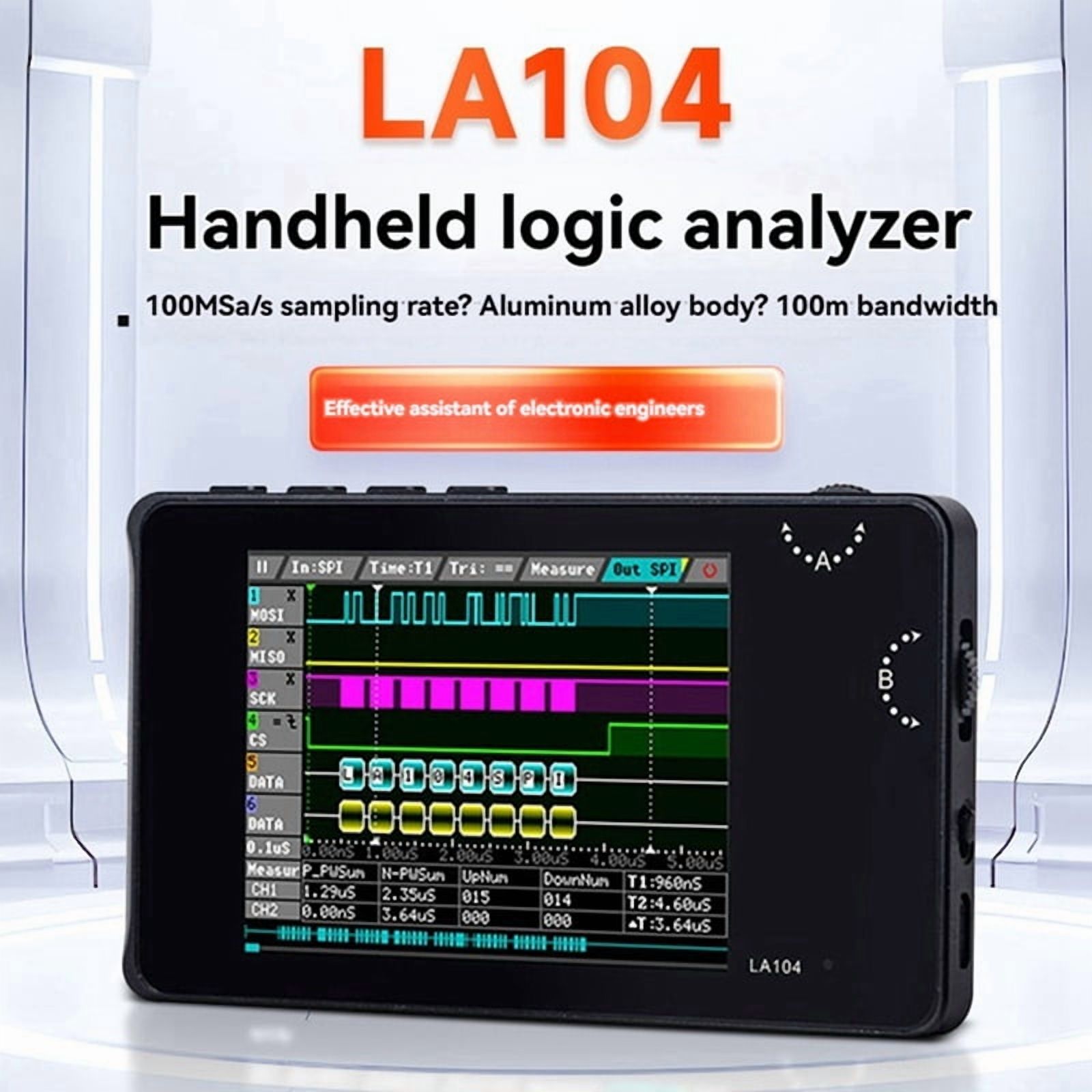 LA104 Digital Logic Analyzer Screen 4 Channels Oscilloscope SPI IIC UART Programmable 100M Sa/S Max Sampling Rate