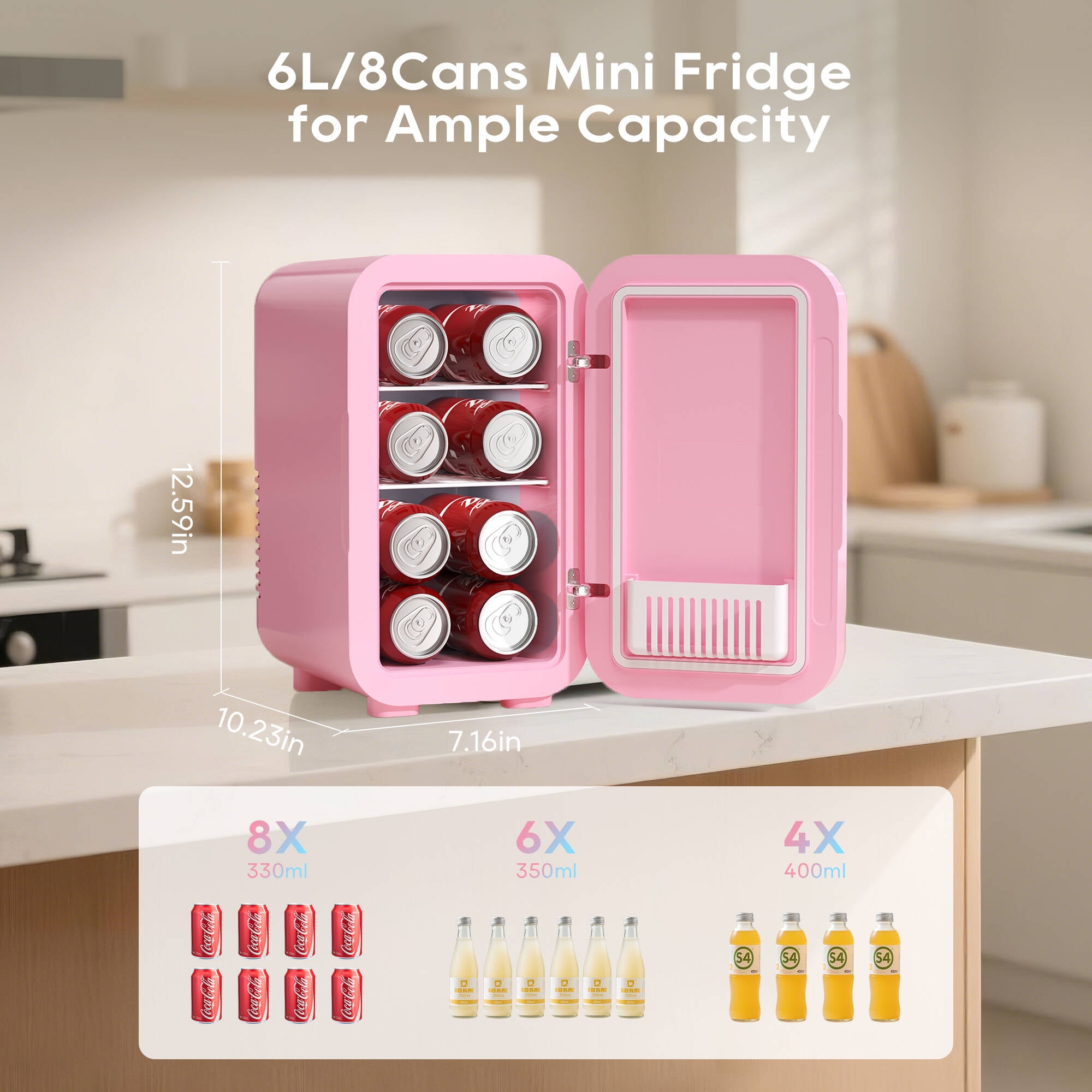 BEICHEN Mini Fridge, 6 Liter/8 Can Skincare Fridge, 110V AC/DC Portable Thermoelectric Cooler & Warmer Refrigerators for Bedroom, Dorm, Office, Car, Pink