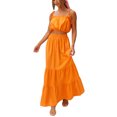 thumbnail image 2 of VISgogo Conjunto de Traje Femenino de 2 Piezas, Camisola Corta con Volantes y Tirantes de Color Sólido + Falda Larga para Verano, Blanco/Naranja, S/M/L/XL VISgogo moda, 2 of 6