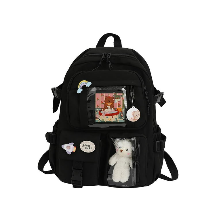 YUANHUILI Cute Women Backpack Preppy Multi-Pocket Nylon Schoolbag