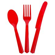 Unique Industries 39484 NEW Ruby Red Plastic Silverware Set for 6 Guests (18 Pieces)