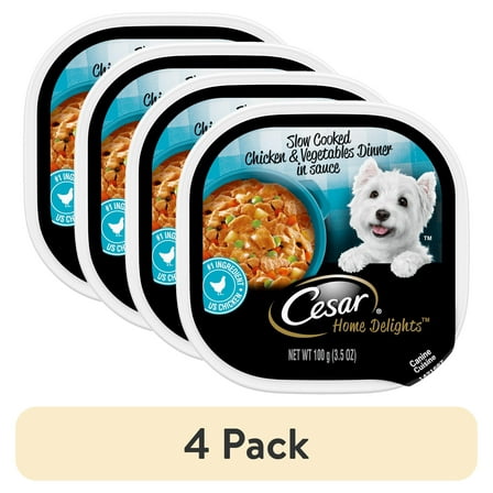 (4 pack) Cesar Home Delights Slow Cooked Chicken And Vegetables Wet Dog Food, 3.5 Oz Tray