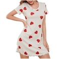 thumbnail image 2 of QUINDOS Womens Pajamas Valentine's Day Mini Nightgowns for Women Heart Print Lace Patchwork Sleep Dress Casual Short Sleeve Loose Home Wear Night Dress, 2 of 9