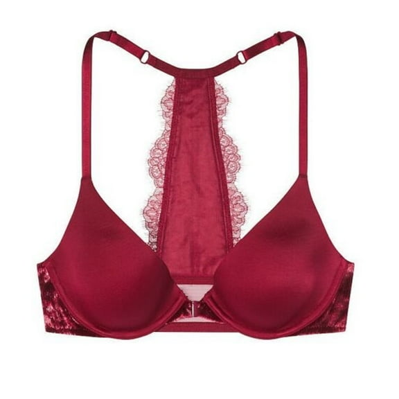 Victoria's Secret Very Sexy Lightly Lined T-back Velvet Plunge Bra Red Wine 32DDD New