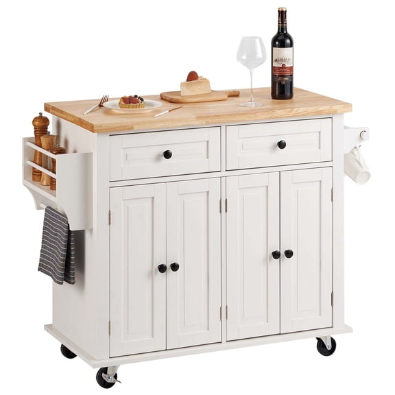 Kitchen Island Cart with Solid Wood Top, 35.4" White Rolling Cart