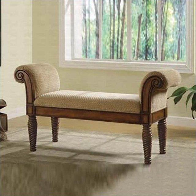 Coaster Banc en Chenille de Transition Rembourré avec Bras Roulés en Marron Chameau