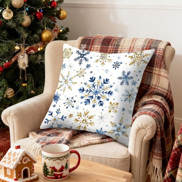 Christmas Patterns Cushion Cover Snowflake Alphabet Sofa Pillowcase Linen Cushion Cover Christmas Holidays Home Decor