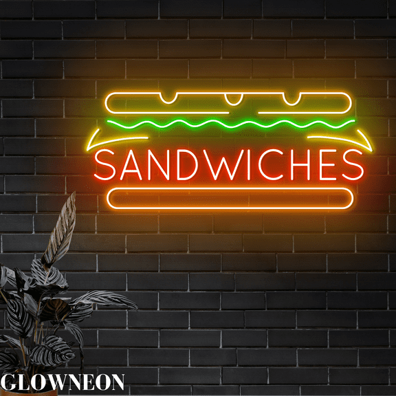 Glowneon Sandwiches Neon Sign, Sandwich Shop Led Sign, Fast Food Decor