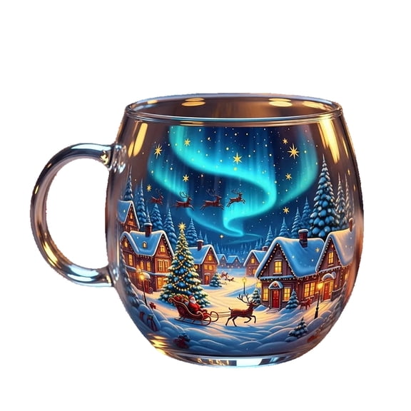 Christmas Painted Glass Mug, Festive Artwork With Holiday Scenes, Comfortable Handle And Durable Glass Construction For Both Beauty And Practicality, Savor Hot Drinks And