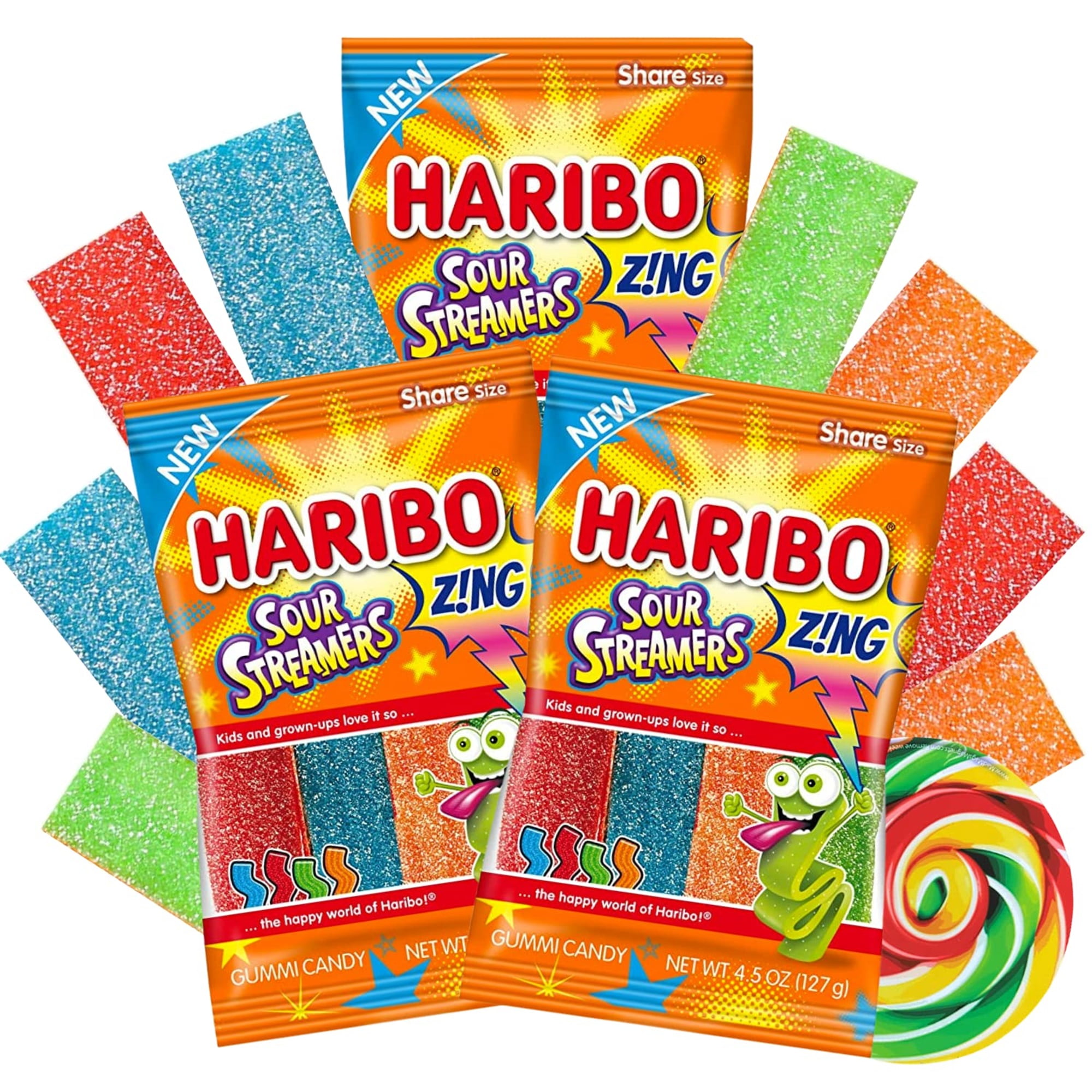 Zing Sour Streamers, Chewy Sour Candy, Pack of 3, 4.5 Ounces per Bag