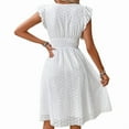 thumbnail image 4 of Women'S 2025Eyelet Lace Embroidery Smocked Waist Party Dress Flutter Sleeve A Line Midi Long Sun Dress White M, 4 of 8