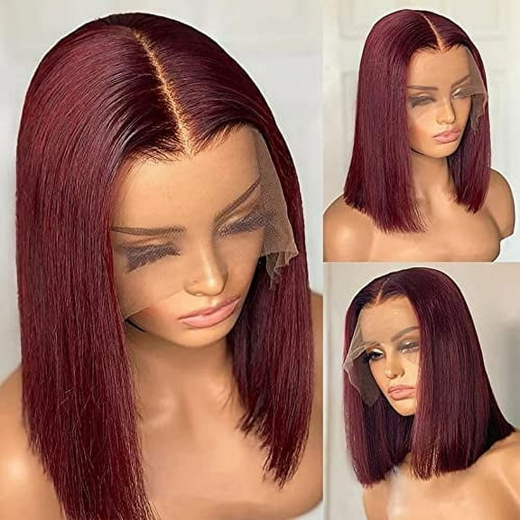 Human Hair Wigs Lace Front Bob Wig Burgundy 13x4 Lace Frontal Pre plucked with Baby Hair Silky Short Straight Bob Wigs for Women Middle Part 99J