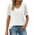 thumbnail image 1 of Cathalem T-Shirts en Coton pour Femmes Manches Courtes Col Rond Crop Top, Blanc TTG, 1 of 5