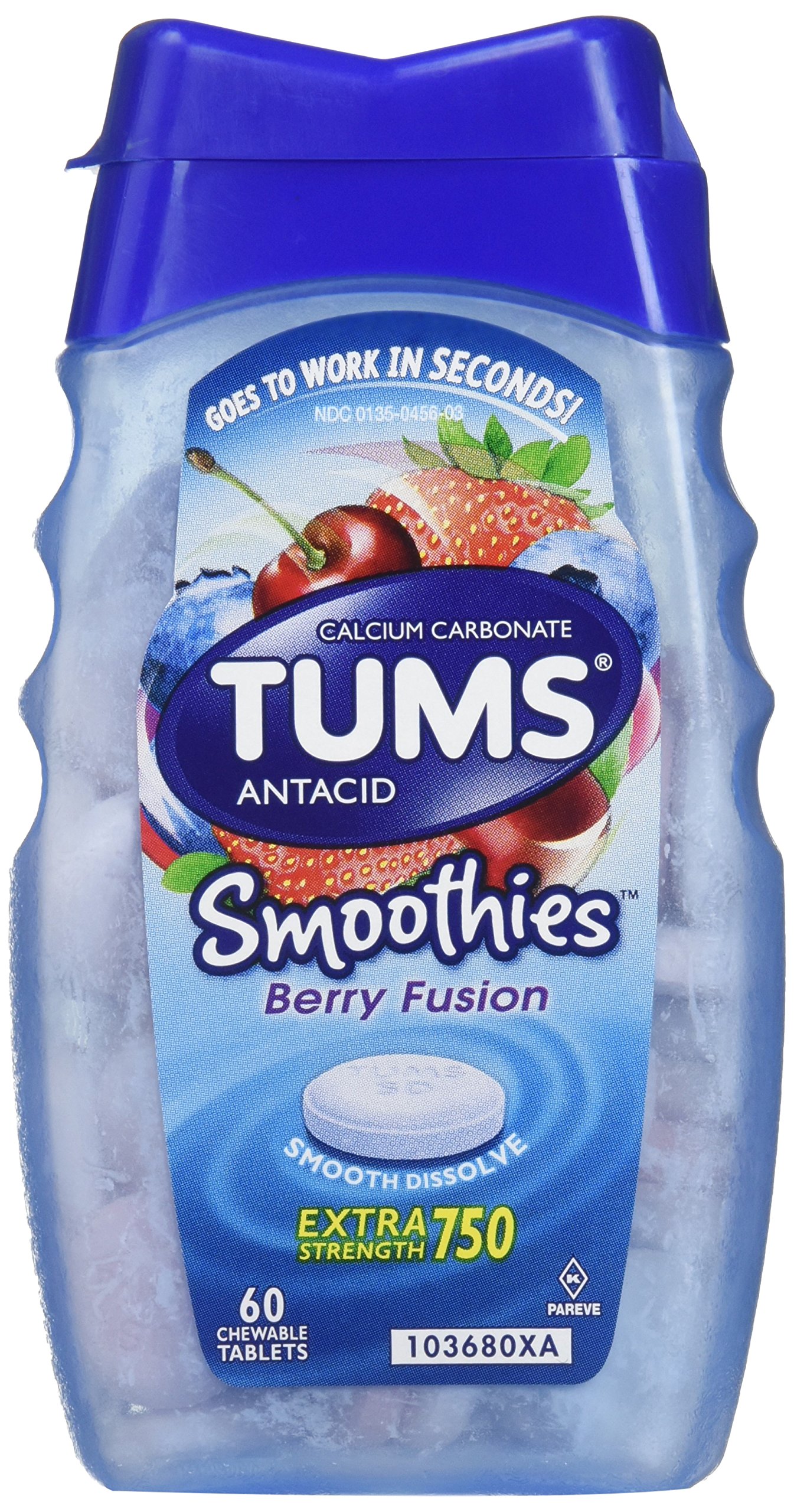 Tums Smoothies Antacid Chewable Tablets, Berry Fusion 60 Count (Pack