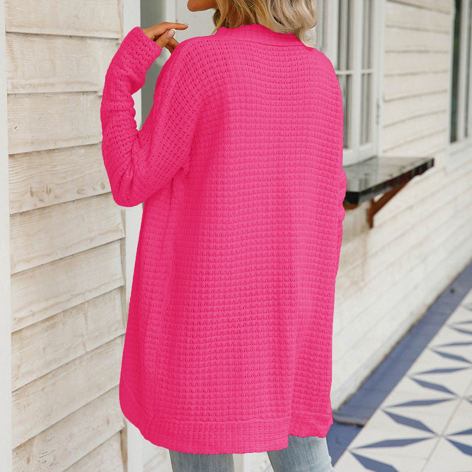 CAICJ98 Women Sweaters For Fall 100 Percent Wool Sweater for Women Cardigan Button Open Front Crewneck Top Hot Pink,XL