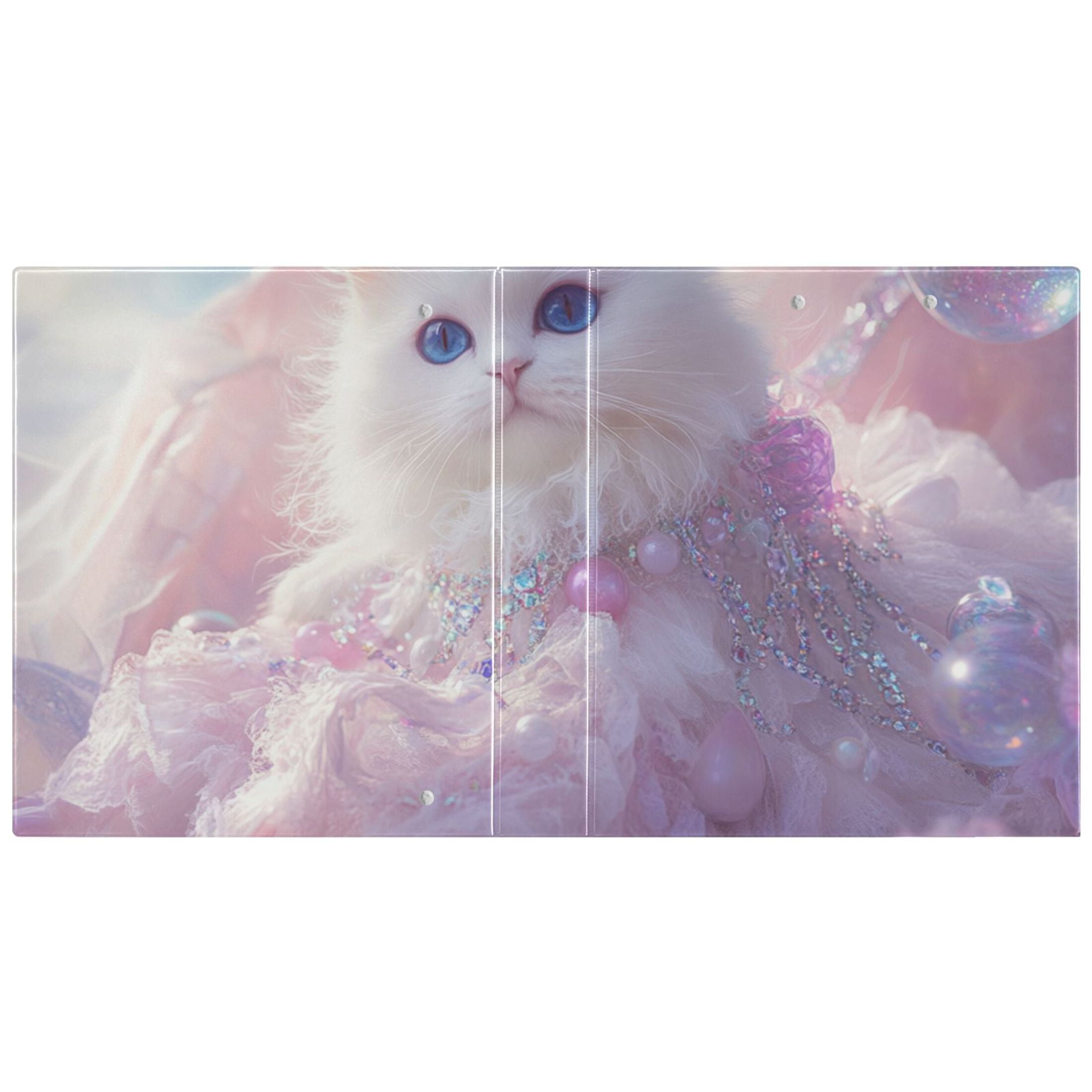 White Cat Bubbles 3 Ring Binders 1.5 inch Hardcover File Folders with Interior Pockets A4 Size Organizer for School Office Hospital
