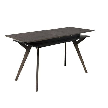 Alpine Furniture Lennox Extension Dining Table The Alpine Furniture Lennox Extension Dining Table extends to 87 inches. Table is made of rubberwood solids and mindy veneer. There is a 2.5 in. storage shelf.
