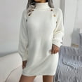 thumbnail image 4 of Ediodpoh Women Fashion Casual Long Sleeve Solid Knit Turtleneck Puff Sleeve Ribbed Short Dress Sweater Dress with Buttons for Fall White L, 4 of 8