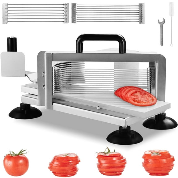VEVOR Commercial Tomato Slicer, 1/4" 3/8" 3/16" Tomato Cutter Slicer, Stainless Steel Heavy Duty Tomato Slicer Machine, Manual Tomato Slicer with Non-slip Feet, Cutting Tomatoes, Cucumbers