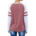 thumbnail image 4 of Womens Fall Striped Long Sleeve Blouses Pullover Baseball Top Round Neck Casual Loose Raglan Shirts, 4 of 9