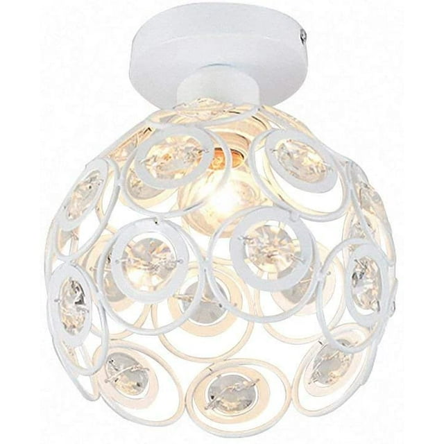 ZECATL Modern Industrial Crystal Metal Ceiling Light Fixture Indoor Outdoor Ceiling Lighting White Shade