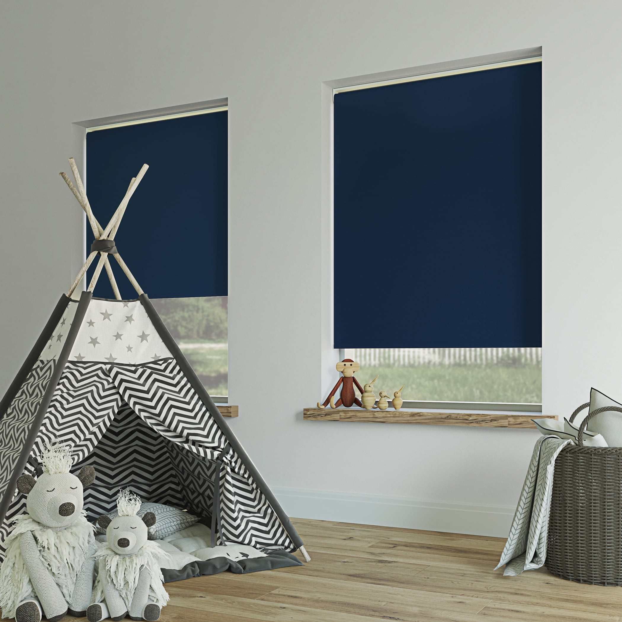 Sun Zero Langley 100% Blackout Cordless Roller Shade, 27"x72", Navy Blue