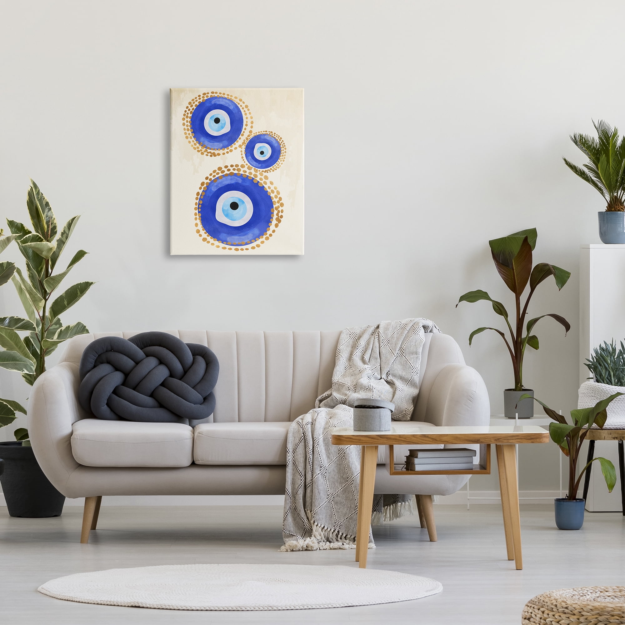 Stupell Industries Round Blue Evil Eye Pattern Lustrous Dotted Detail Painting Gallery Wrapped Canvas Print Wall Art, Design by Two Smart Blondes