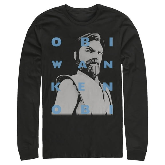 Men's Star Wars: The Clone Wars Obi-Wan Kenobi Text Overlay Long Sleeve Shirt Black Small