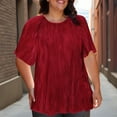 thumbnail image 2 of Duoif Chemises pour Femmes, Grande Taille Été 2025, T-Shirt Plissé Uni à Manches Courtes, Hauts et Blouses Rouges TG, 2 of 7