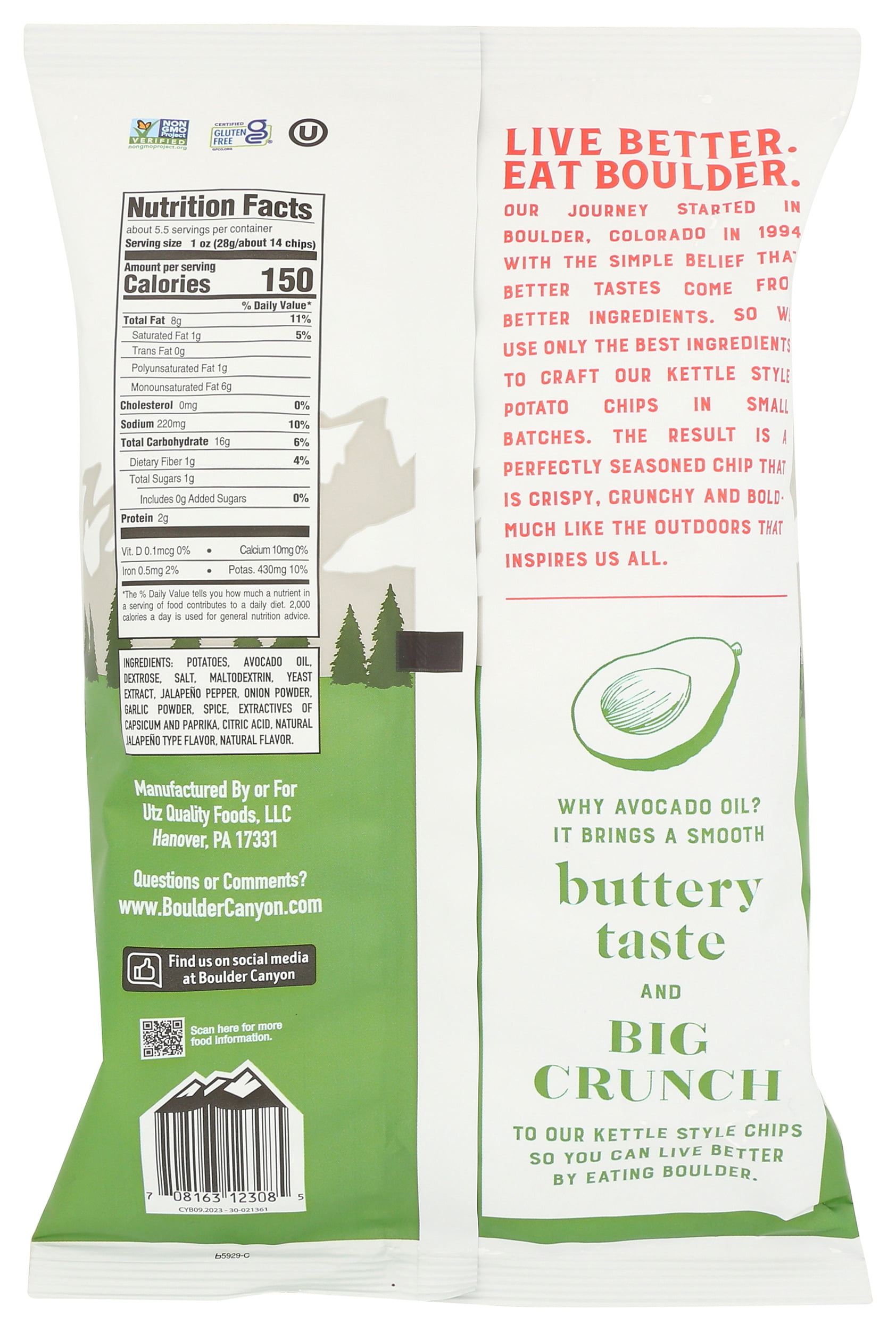 (Pack of 12), Boulder Canyon Avocado Oil Jalapeño Potato Chips, 5.25 oz