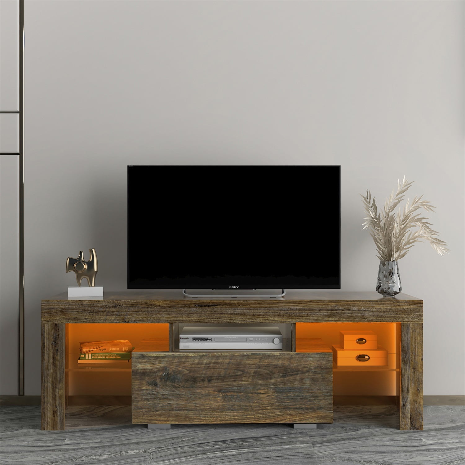 Kadyn LED Tv Stand for 55" Tv, Farmhouse Entertainment Center with LED Lights, Tv Console for Home, Espresso Kadyn LED Tv Stand for 55" Tv, Farmhouse Entertainment Center with LED Lights, Tv Console for Home, Espresso