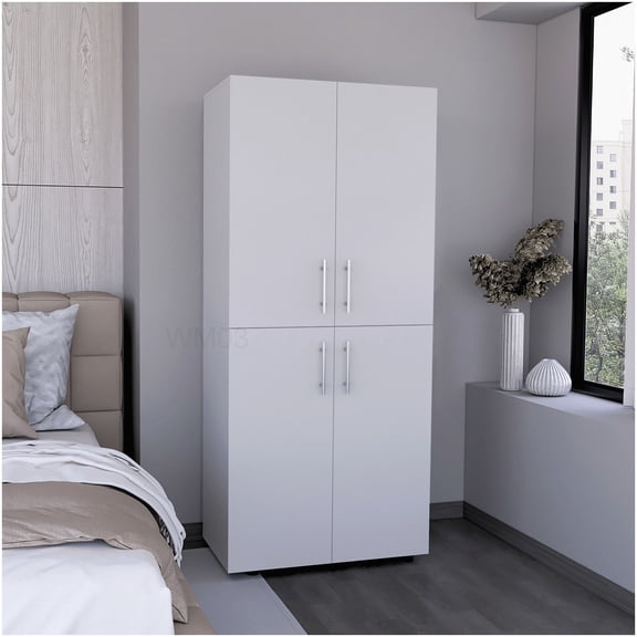 70 Inch Tall 4-Door Armoire Cabinet with Shelves, Bedroom Closet Organizer with Hanging Space
