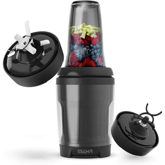 PROMiXX MiiXR X7 Personal Blender for Shakes & Smoothies 7 Piece Set (17oz / 22oz Cups, Black)