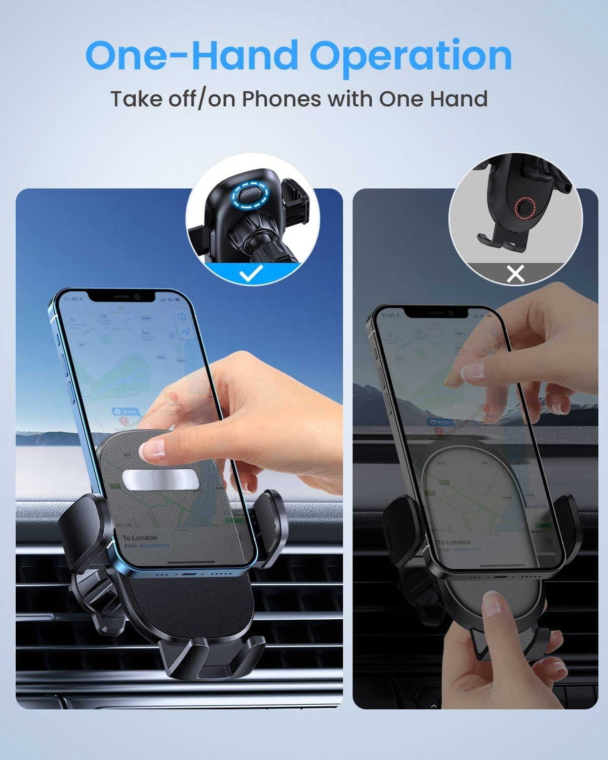 Air Vent Car Mount for iPhone 16/Pro/Max/Plus - Phone Holder Swivel Cradle Strong Grip AC Louver