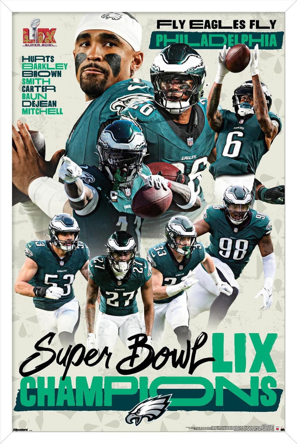 NFL Philadelphia Eagles - Super Bowl LIX Champions Wall Poster, 22.375" x 34" Framed