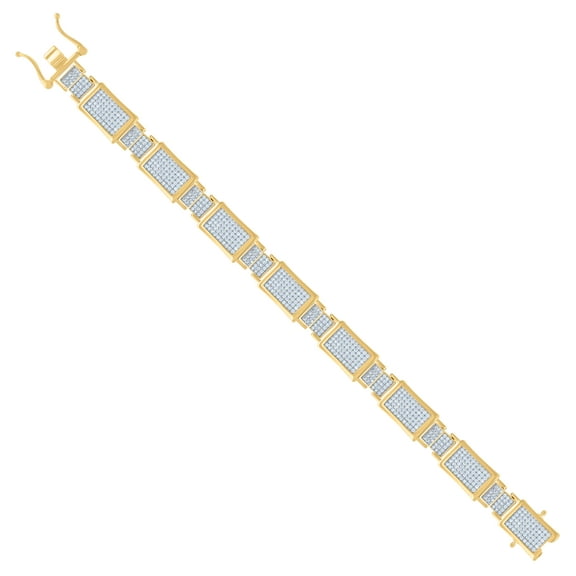 Sterling Silver Yellow-Tone Men Micropave Cubic Zirconia Link Bracelet