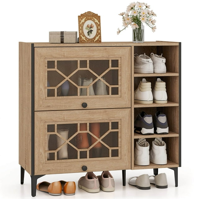 Costway Armoire de Rangement pour Chaussures avec Portes Rabattables, Tablettes Ajustables et Amovibles pour l'Entrée