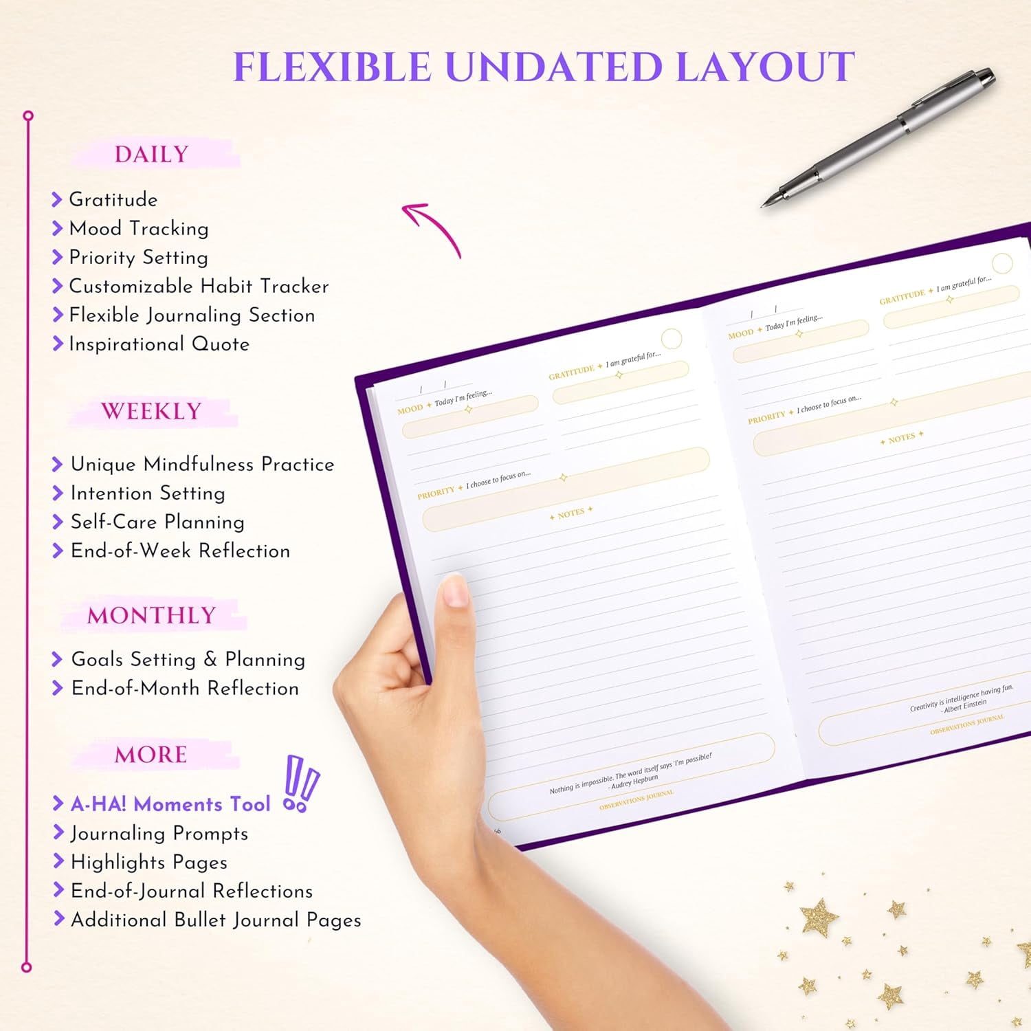 Gratitude Journal for Women & Men - Daily Mental Health Journal for Self Love, Mindfulness, Manifestation Self Care & Spiritual Birthday Gift for Women | Guided Diary with Prompts (Royal Purple & Go