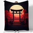thumbnail image 1 of Couverture en Flanelle Style Japonais Moon Torii Gate, Rouge Foncé Doux et Chaud, 1 of 8