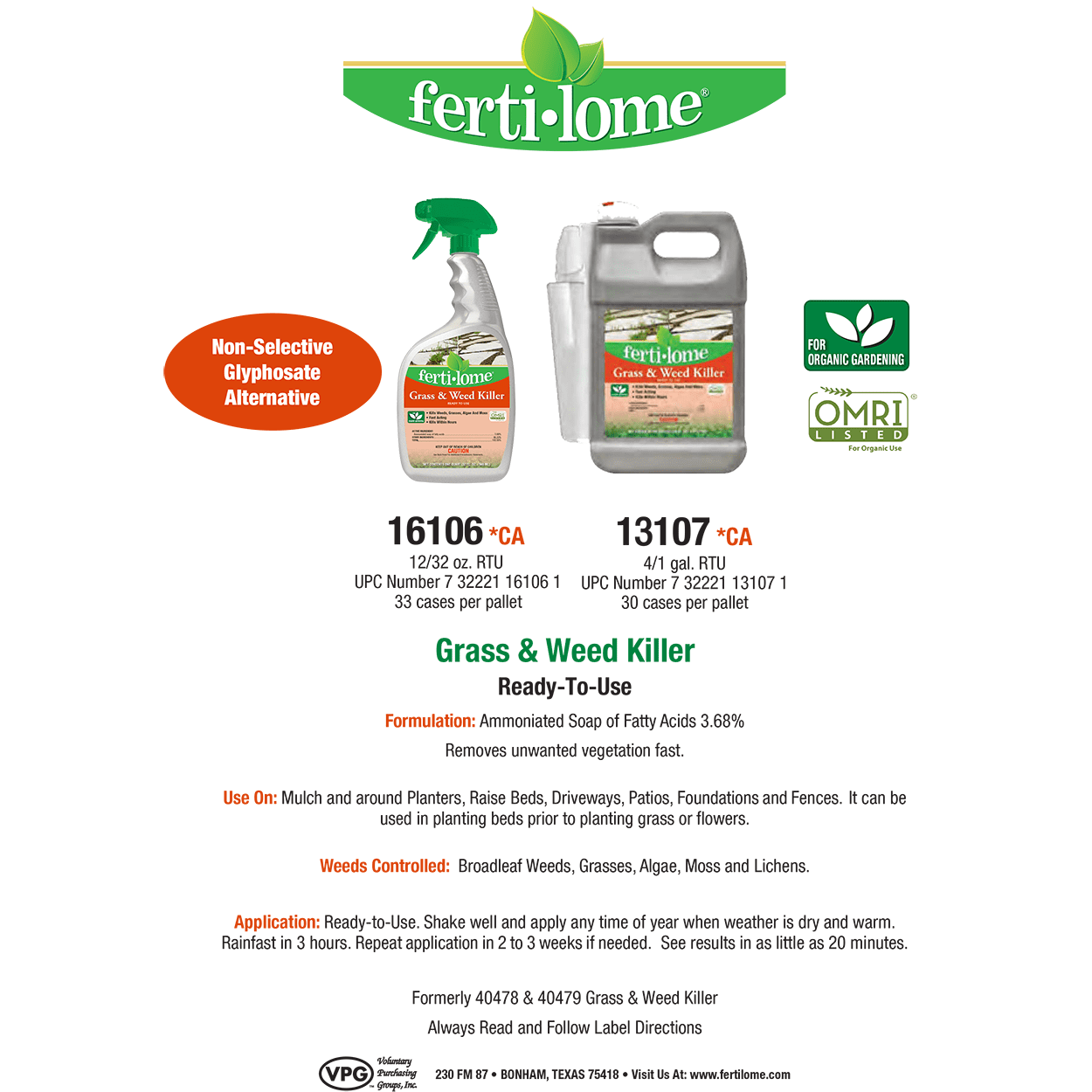 Fertilome (16106) Non Selective Grass & Weed Killer, Ready to Use, OMRI Listed (32 oz.)