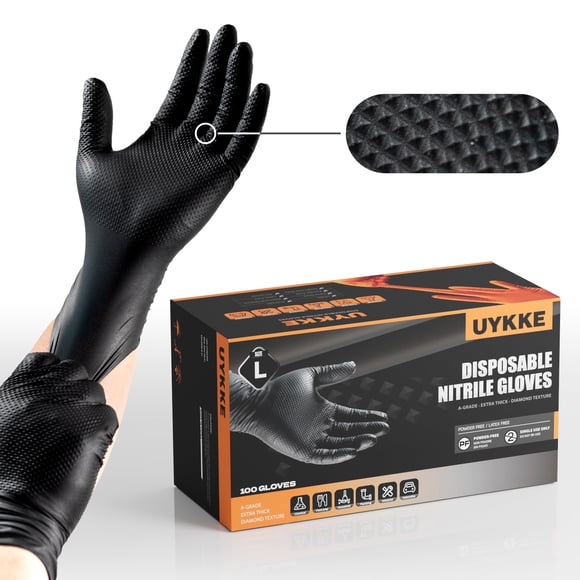 Guantes de nitrilo UYKKE de 10 mm de grosor, industriales, sin látex, 100 grandes